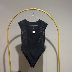 Anthropologie Black Lace Trim Bodysuit
